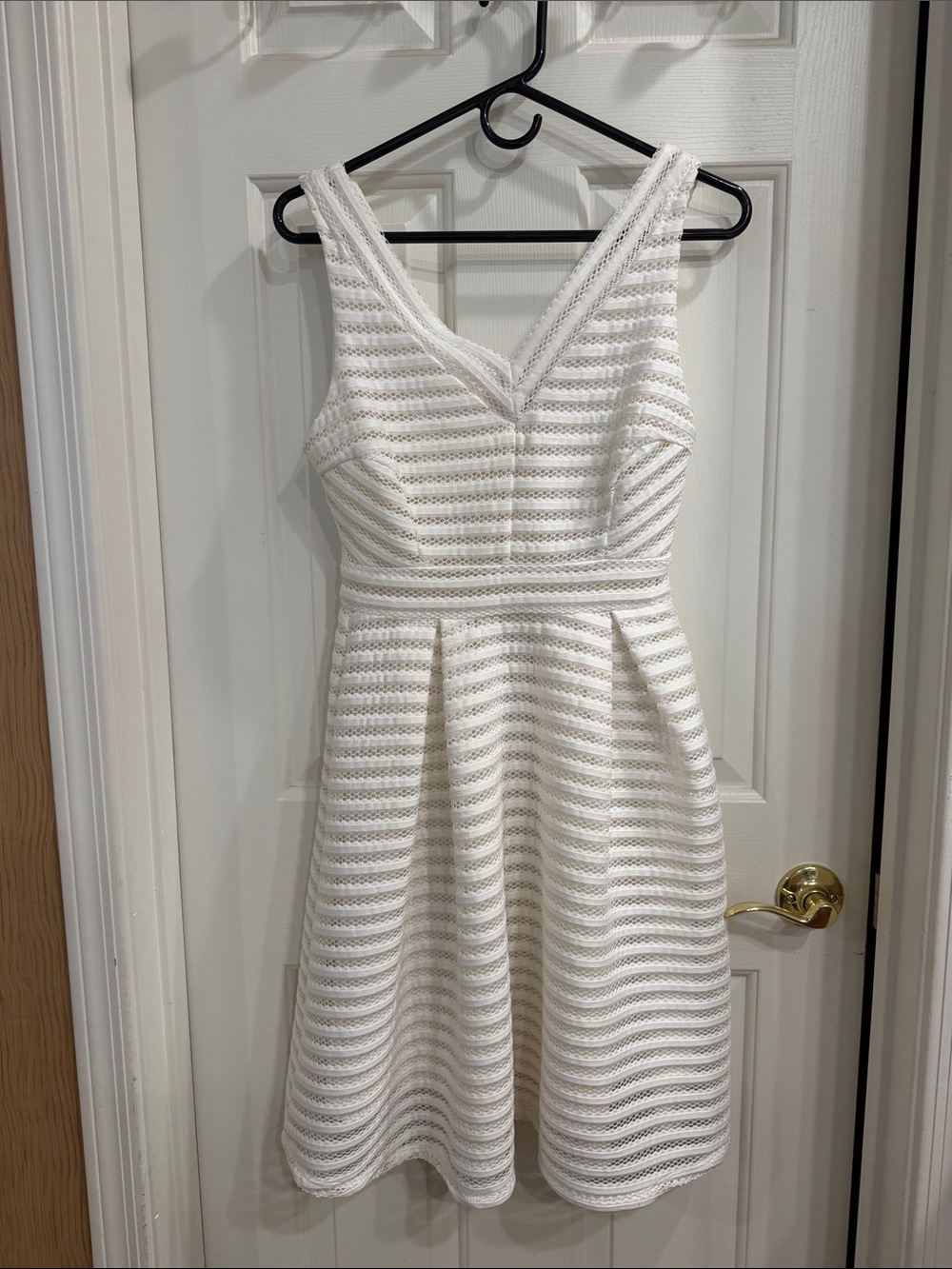 Forever New White Textured V-Neck Fit-and-Flare Midi Dress